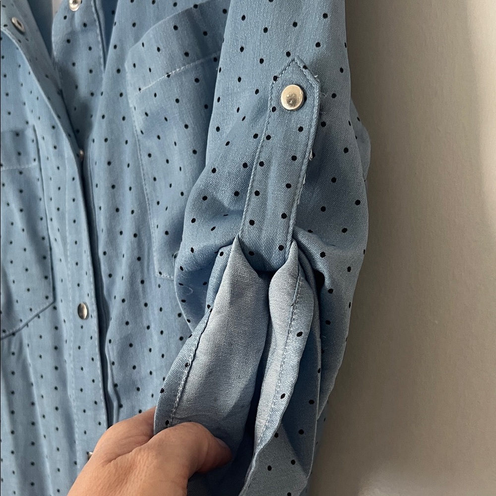 NY Collection Blue Polka Dot Shirt Dress - Picture 5 of 5